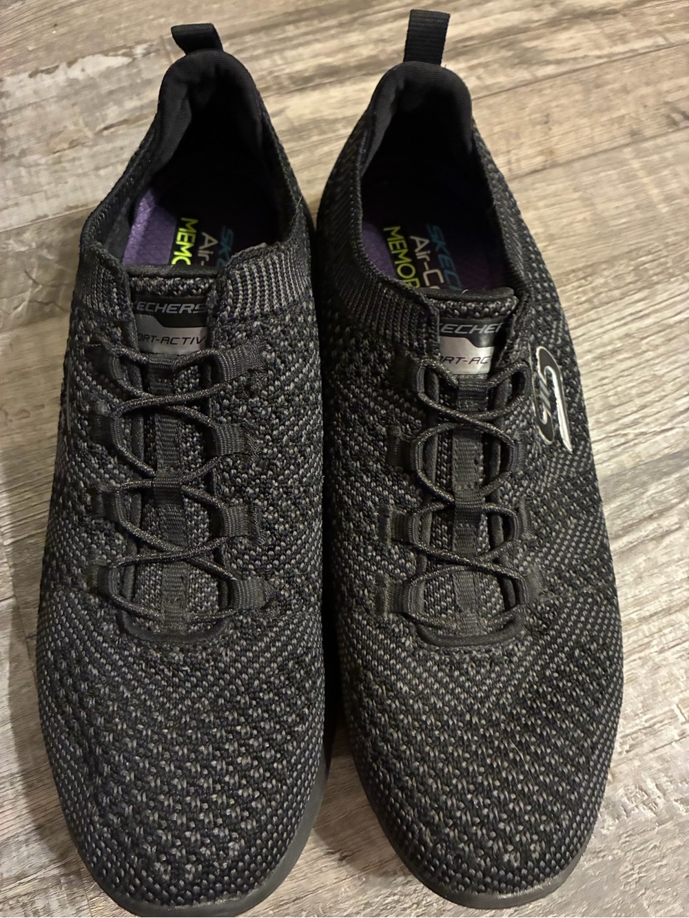 Skechers air cooled memory foam women’s Black Knit Slip-On Sneakers